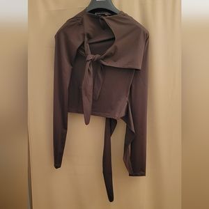 OPEN YY-Brown Knot Blouse